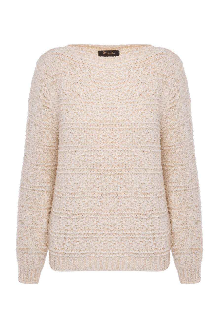 Loro Piana Beige silk and cotton jumper for women - striped relief pattern. 90% silk, 10% cotton. Country of manufacture: Italy. Care: specialized cleaning - photo 1