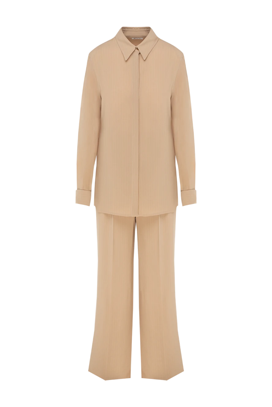 Loro Piana Beige silk and viscose suit with trousers for women - stripe pattern. 95% silk, 5% viscose. Closure: buttons. one chest pocket, two side pockets. Country of manufacture: Italy. Care: specialized cleaning - photo 1