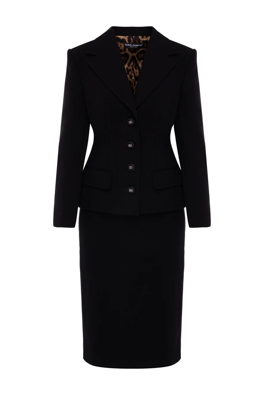 Dolce & Gabbana Women's black suit with a skirt made of wool and elastane - 98% wool, 2% elastane. Closure: buttons. two side pockets. Country of manufacture: Italy. Care: specialized cleaning - photo 1