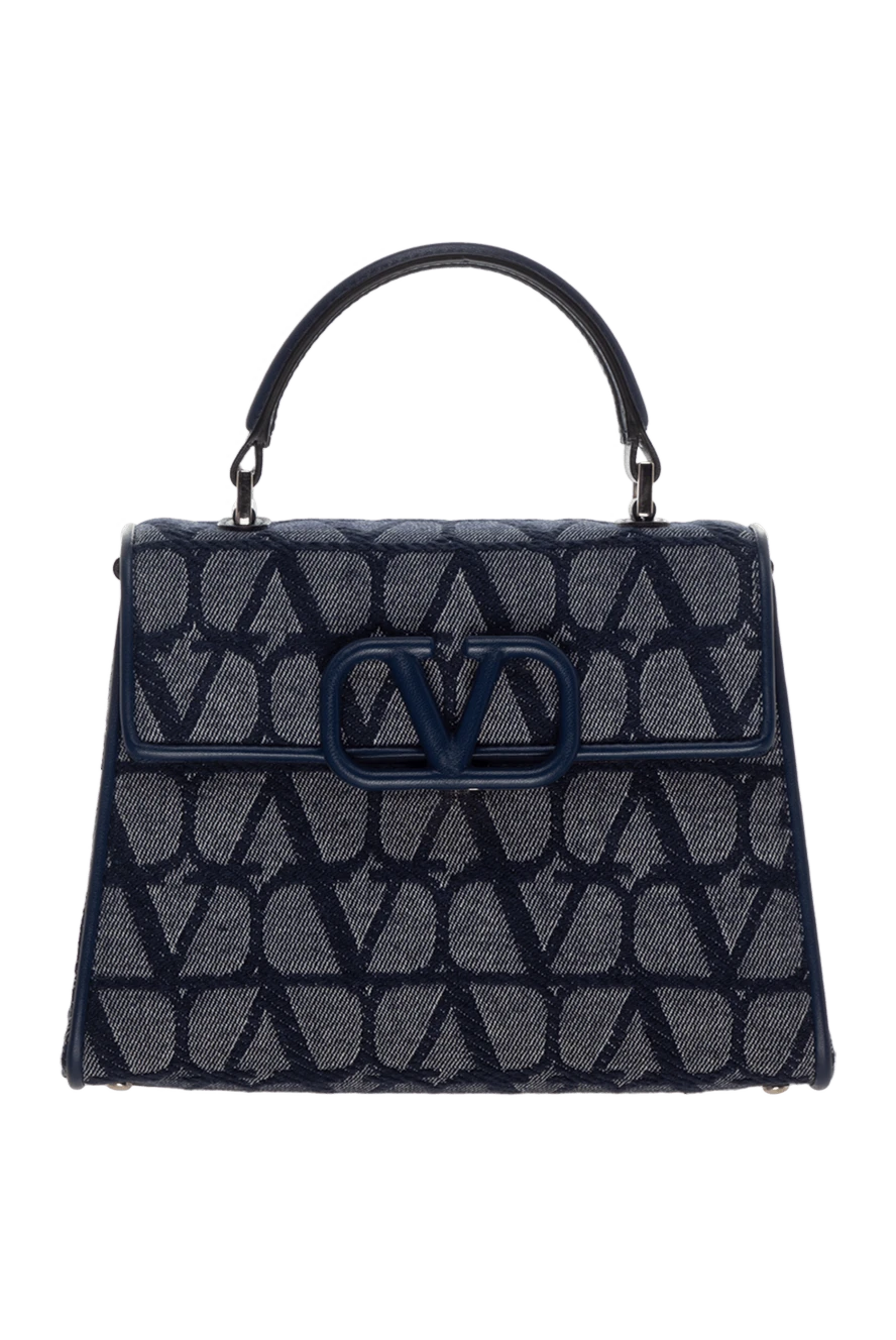 Valentino Women's blue casual bag made of cotton and polyester - brand logo pattern. 87% cotton, 13% polyester. Closure: zipper. Country of manufacture: Italy. Care: specialized cleaning - photo 1