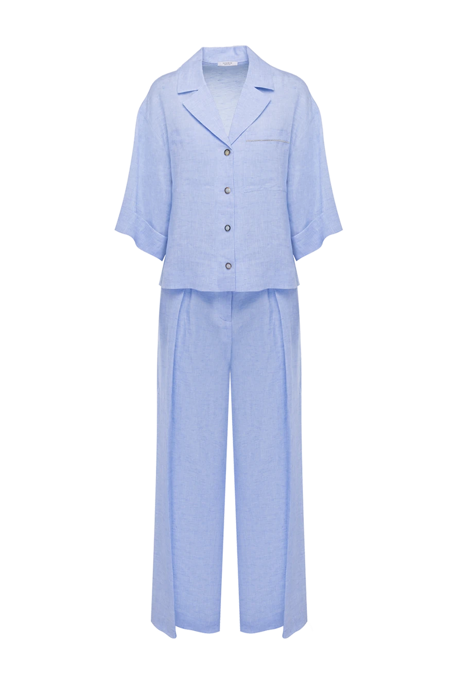 Peserico Blue women's suit with linen pants - 100% linen. Closure: buttons. one chest pocket. Country of manufacture: Italy. Care: specialized cleaning - photo 1