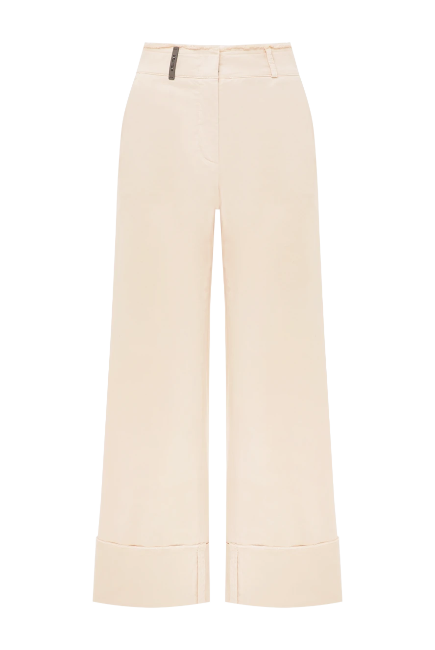 Peserico Beige cotton and elastane pants for women - cuffs. 98% cotton, 2% elastane. zipper, button. two side, two back pockets. Country of manufacture: Italy. Care: specialized cleaning - photo 1