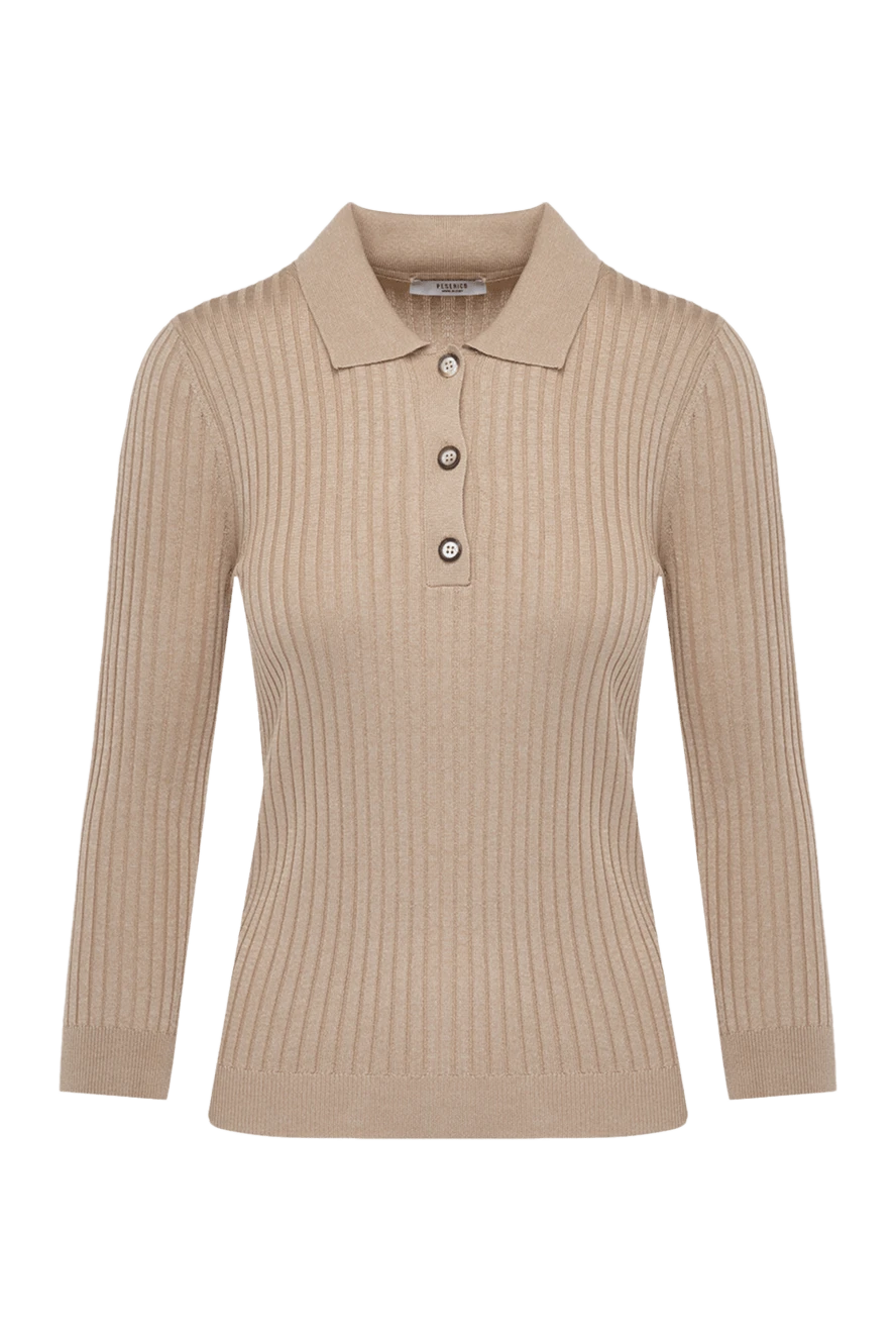 Peserico Polo with long sleeves made of polyester and viscose for women beige - stripe pattern. 46% polyester, 54% viscose. Closure: button. Country of manufacture: Italy. Care: specialized cleaning - photo 1