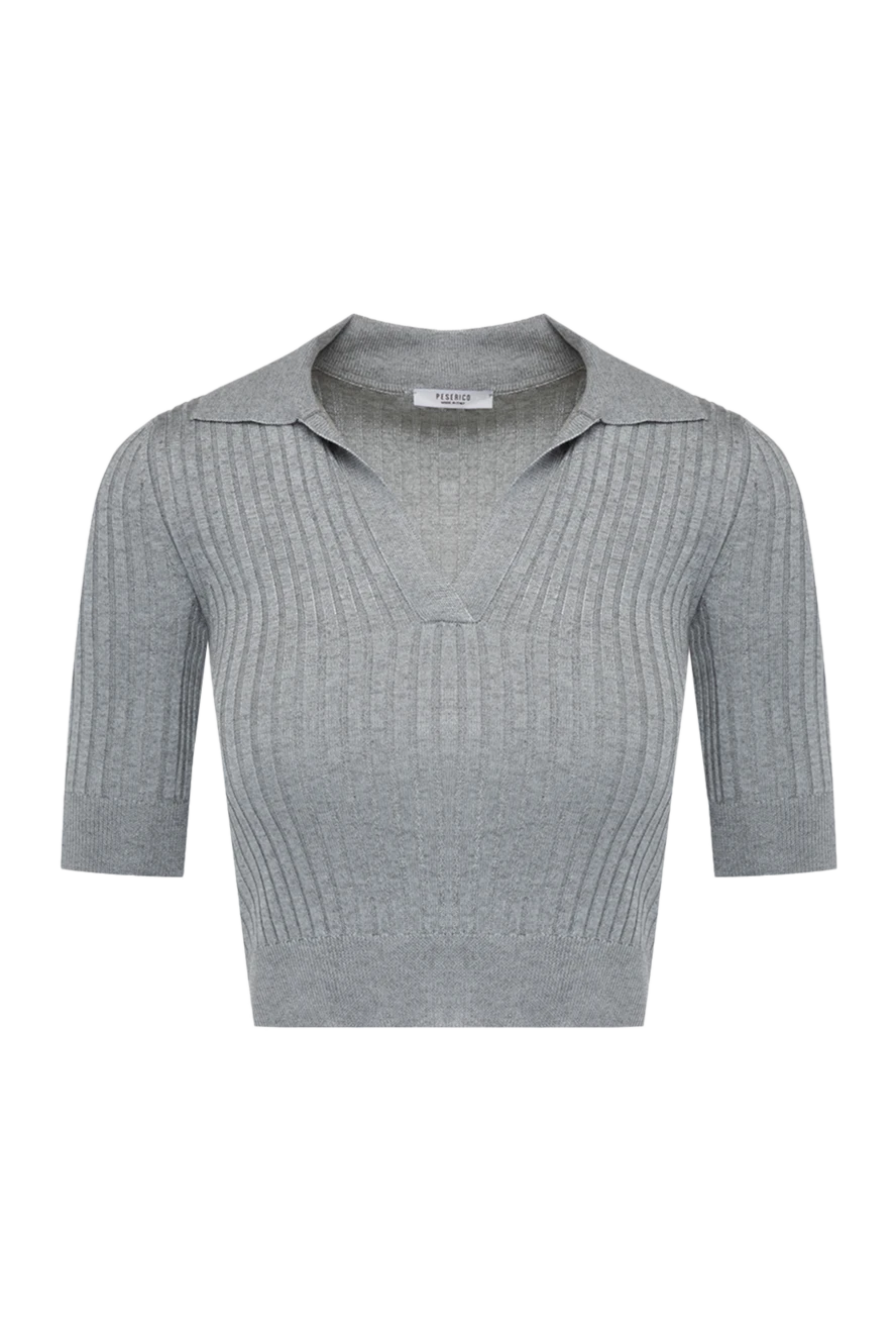 Peserico Women's gray viscose and polyester polo - stripe pattern. 54% viscose, 46% polyester. Country of manufacture: Italy. Care: specialized cleaning - photo 1