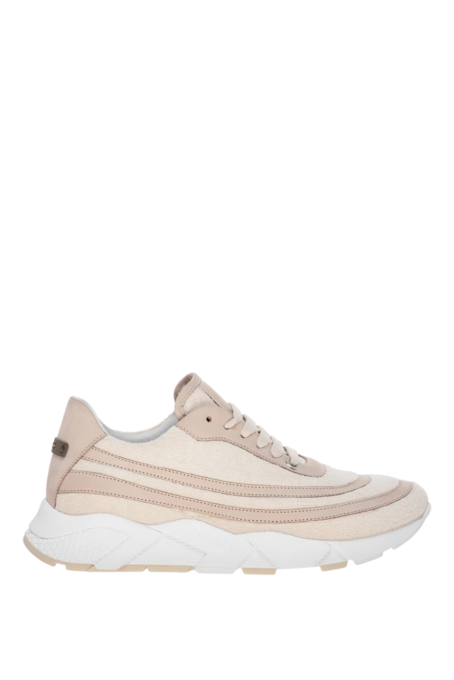 Peserico Cotton and leather sneakers for women beige - contrast sole. 50% cotton, 50% genuine leather. Closure: laces. Country of manufacture: Italy. Care: specialized cleaning - photo 1