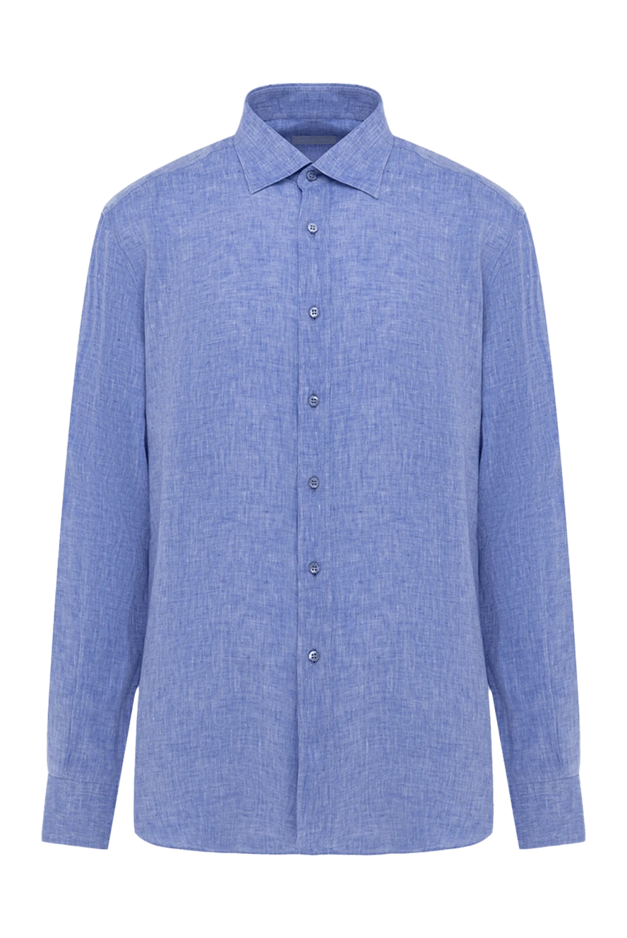 Stefano Ricci Сорочка із льону чоловіча блакитна - 100% льон. гудзики. Країна виробник: Італія. Догляд: спеціалізоване чищення - фото 1