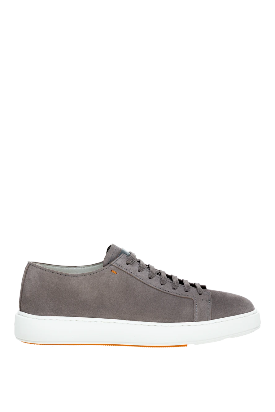 Santoni Men's gray suede sneakers - contrast sole. 100% suede. Closure: laces. Country of manufacture: Italy. Care: specialized cleaning - photo 1