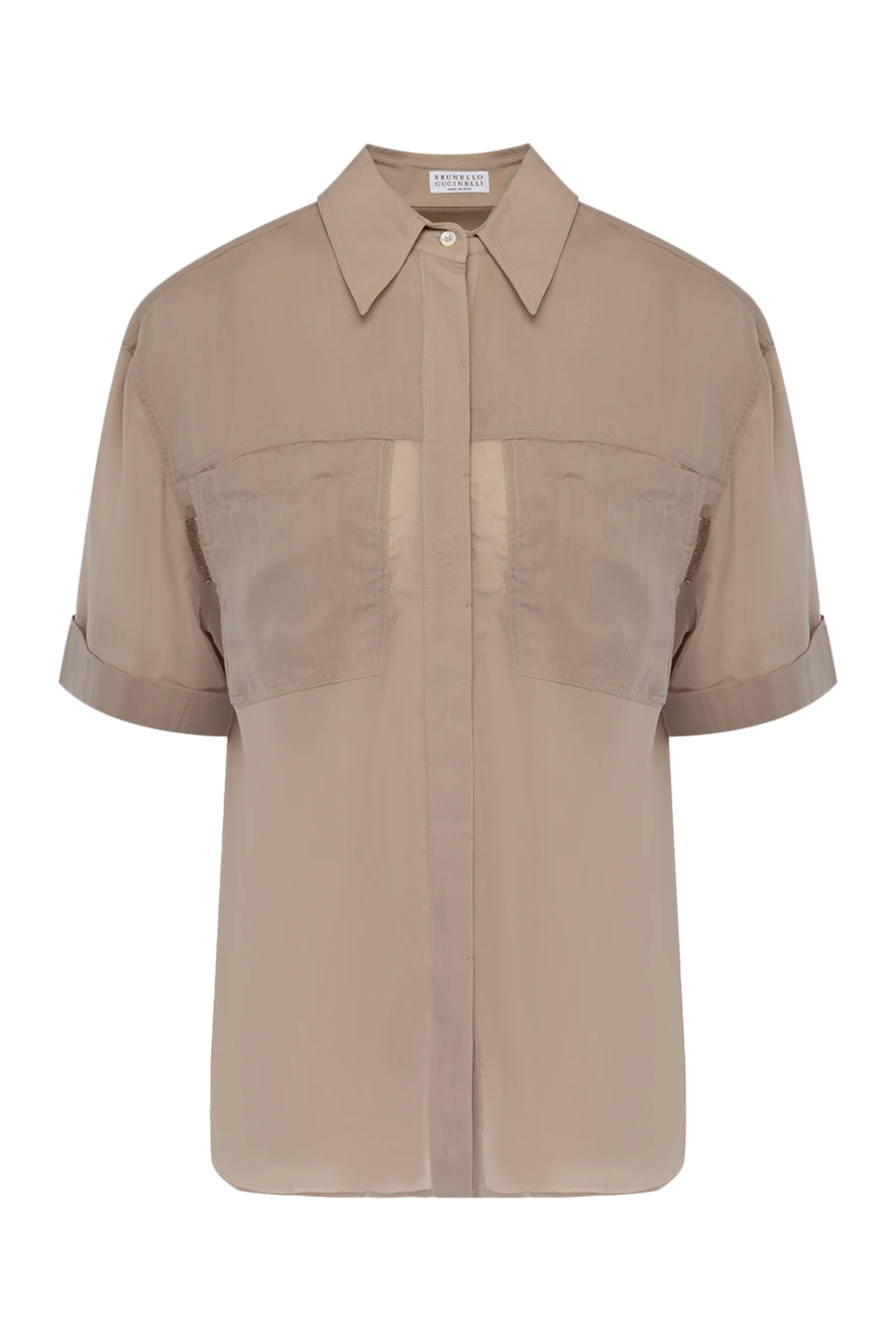 Brunello Cucinelli Women's viscose and silk blouse in purple. - brand logo. 68% viscose, 32% silk. Closure: buttons . two chest pockets. Country of manufacture: Italy. Care: specialized cleaning - photo 1