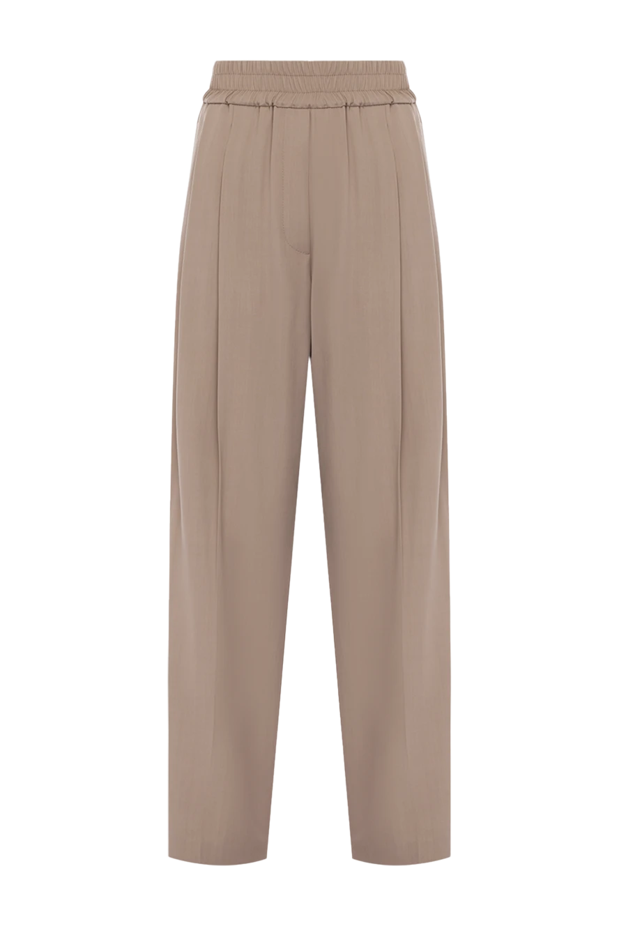 Brunello Cucinelli Брюки из вискозы и шерсти женские бежевые - 54% вискоза, 46% шерсть. два боковых кармана. Страна производитель: Италия. Уход: специализированная чистка - фото 1