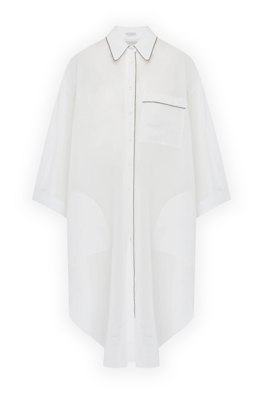 Brunello Cucinelli Blouse made of cotton for women white - contrast edging. 100% cotton. Closure: buttons. chest pocket. Country of manufacture: Italy. Care: specialized cleaning - photo 1