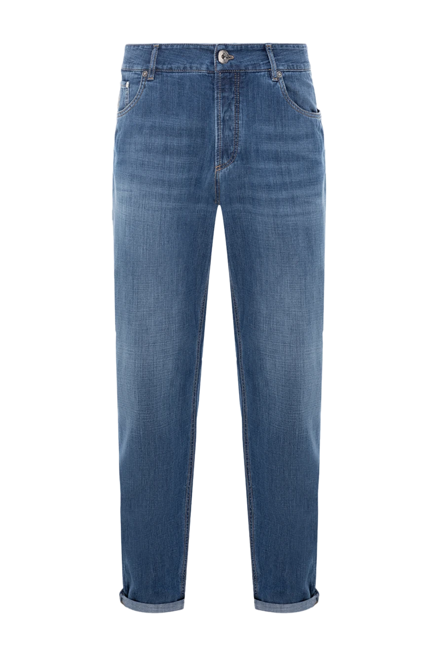 Brunello Cucinelli Blue cotton jeans for men - worn effect. 100% cotton. zipper, button. two front pockets, two back pockets. Country of manufacture: Italy. Care: specialized cleaning - photo 1