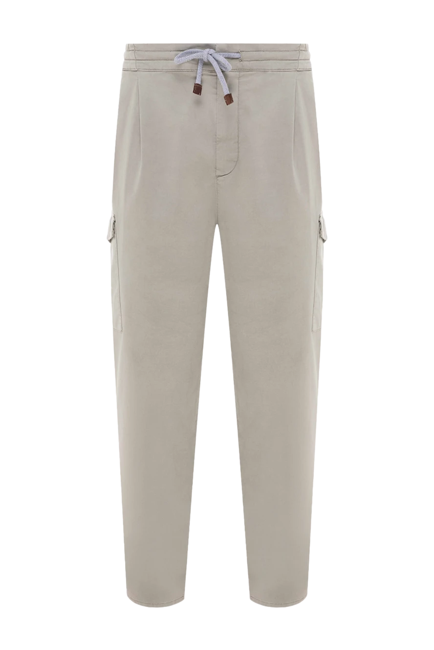Brunello Cucinelli Брюки из хлопка и эластана мужские бежевые бежевые - защипы. 93% хлопок, 3% эластан. кулиска, молния. два боковых кармана, два задних кармана. Страна производитель: Италия. Уход: специализированная чистка - фото 1