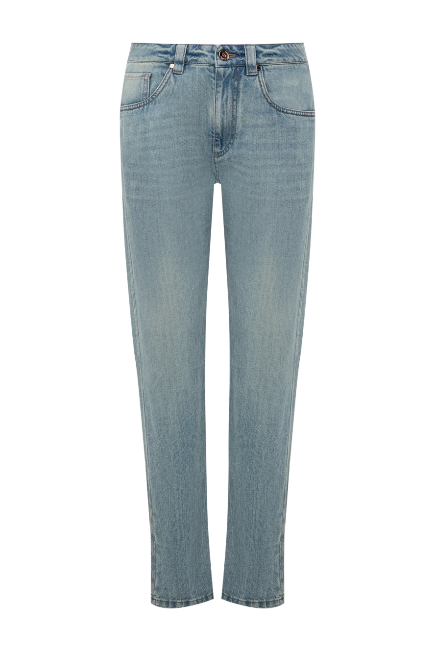 Brunello Cucinelli Джинсы из хлопка женские голубые - обработка Stone wash. 100% хлопок. молния, пуговица. два боковых, два задних кармана. Страна производитель: Италия. Уход: специализированная чистка - фото 1