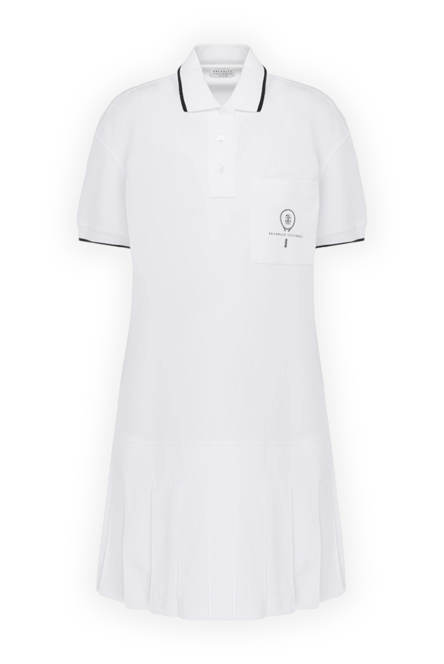 Brunello Cucinelli White knitted cotton dress for women - contrast edging, logo. 100% cotton. Closure: buttons. chest pocket. Country of manufacture: Italy. Care: specialized cleaning - photo 1
