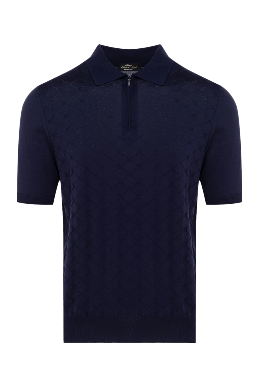 Cesare di Napoli Men's blue silk polo shirt - 100% silk. Closure: zipper. Country of manufacture: Italy. Care: specialized cleaning - photo 1