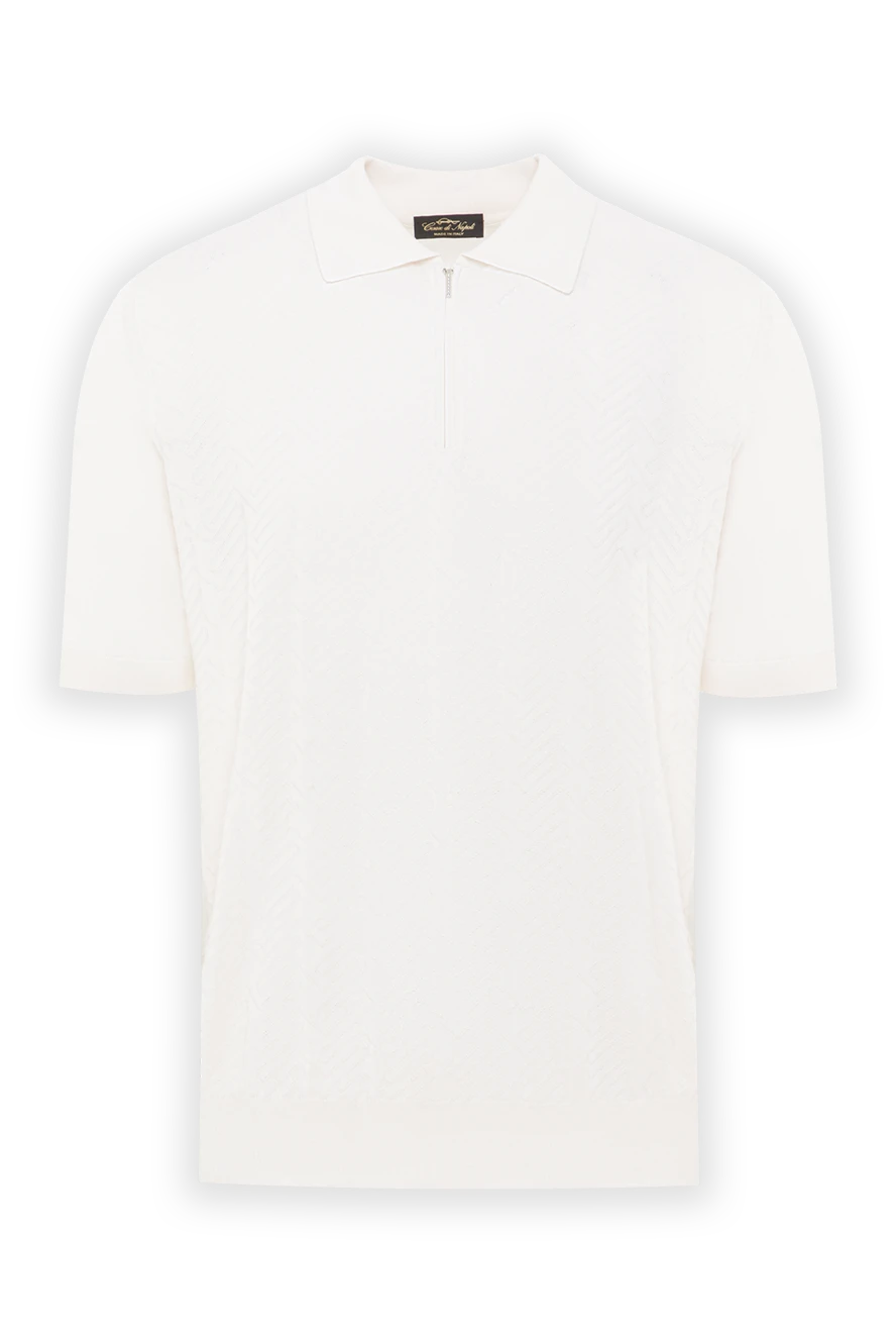 Cesare di Napoli Чоловіче біле шовкове поло з візерунком - фактурний малюнок. 100% шовк. блискавка. Країна виробник: Італія. Догляд: спеціалізоване чищення - фото 1