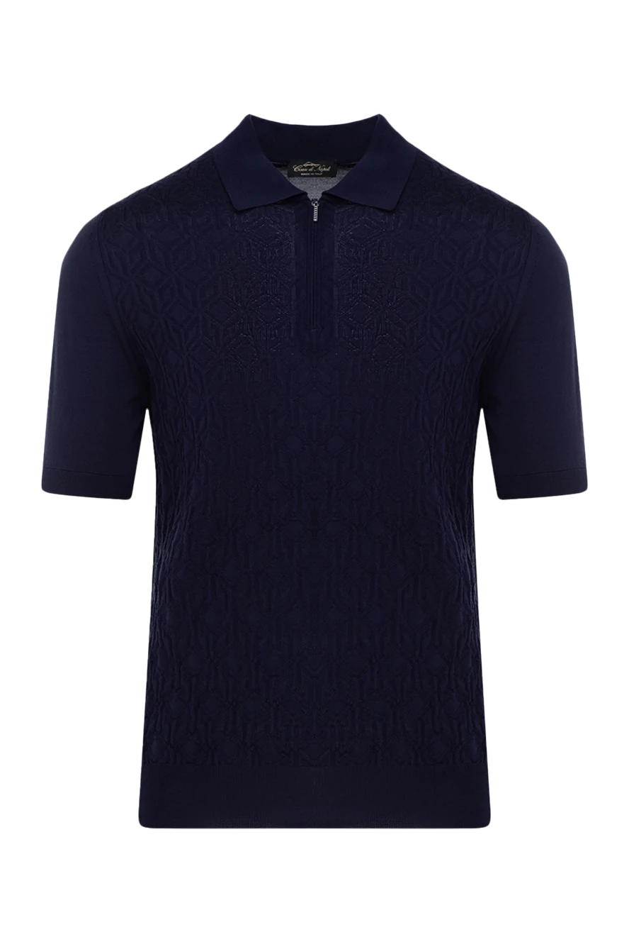 Cesare di Napoli Men's blue silk polo - 100% silk. Closure: zipper. Country of manufacture: Italy. Care: specialized cleaning - photo 1