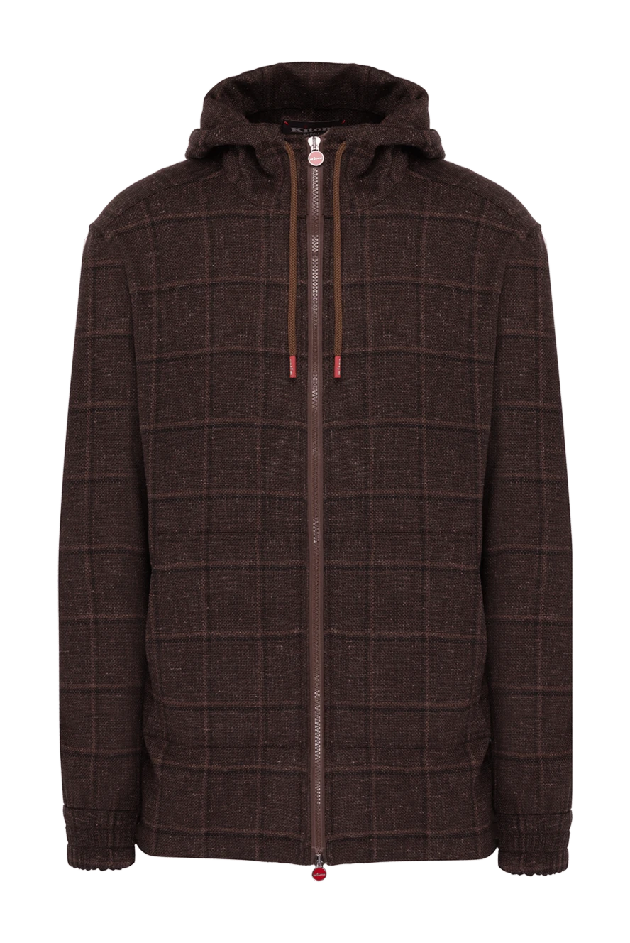 Kiton Brown sports jacket for men - check pattern. hood. 74% wool, 15% linen, 8% polyamide. zipper, drawstring. two side pockets. Country of manufacture: Italy. Care: specialized cleaning - photo 1