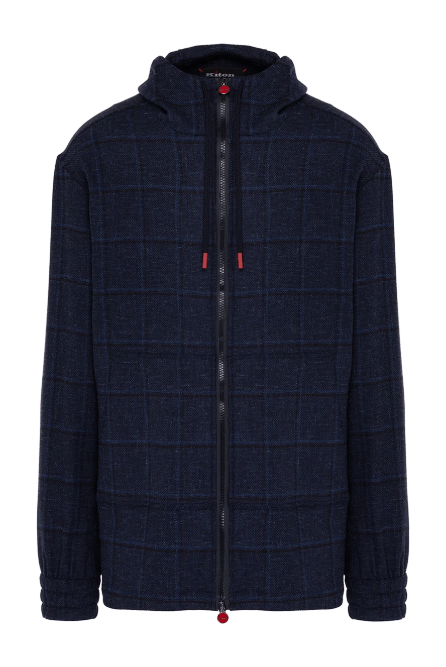 Kiton Men's sporty blue jacket - check pattern. hood. 74% wool, 15% linen, 8% polyamide. zipper, drawstring. two side pockets. Country of manufacture: Italy. Care: specialized cleaning - photo 1