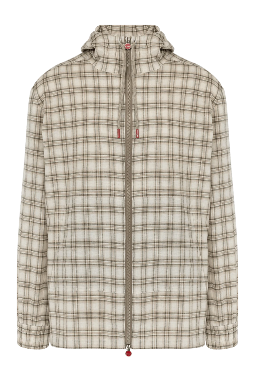 Kiton Men's beige sports jacket in a cage - check pattern. hood. 87% linen, 8% elastane, 5% polyester. zipper, drawstring. two side pockets. Country of manufacture: Italy. Care: specialized cleaning - photo 1