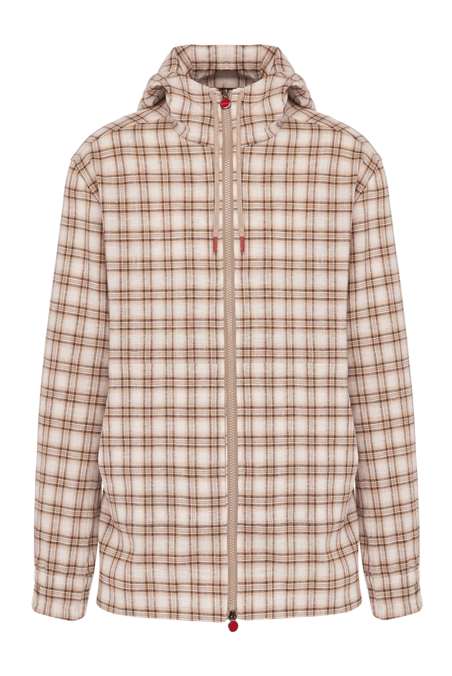 Kiton Men's beige sports jacket in a cage - check pattern. hood. 87% linen, 8% elastane, 5% polyester. zipper, drawstring. two side pockets. Country of manufacture: Italy. Care: specialized cleaning - photo 1