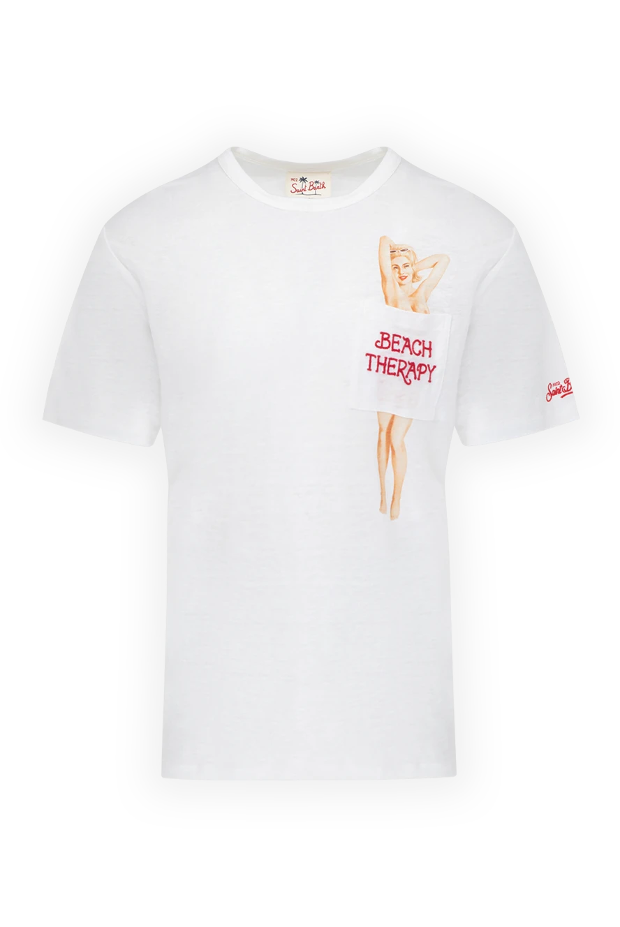 MC2 Saint Barth Men's white linen T-shirt with print - beach pattern. 100% linen. Country of manufacture: Italy. Care: specialized cleaning - photo 1