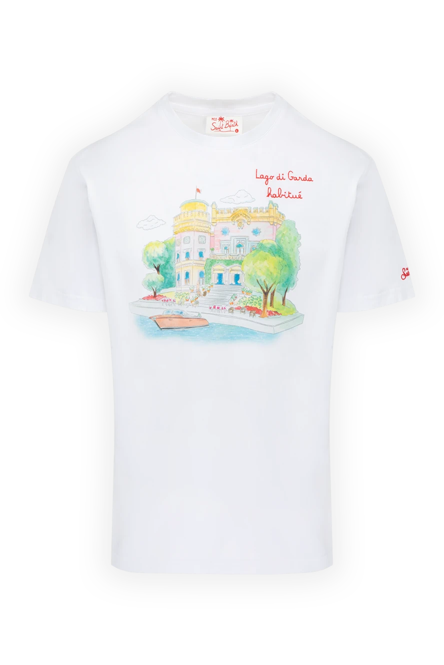 MC2 Saint Barth Men's white cotton T-shirt with print - castle pattern. 100% cotton. Country of manufacture: Italy. Care: specialized cleaning - photo 1