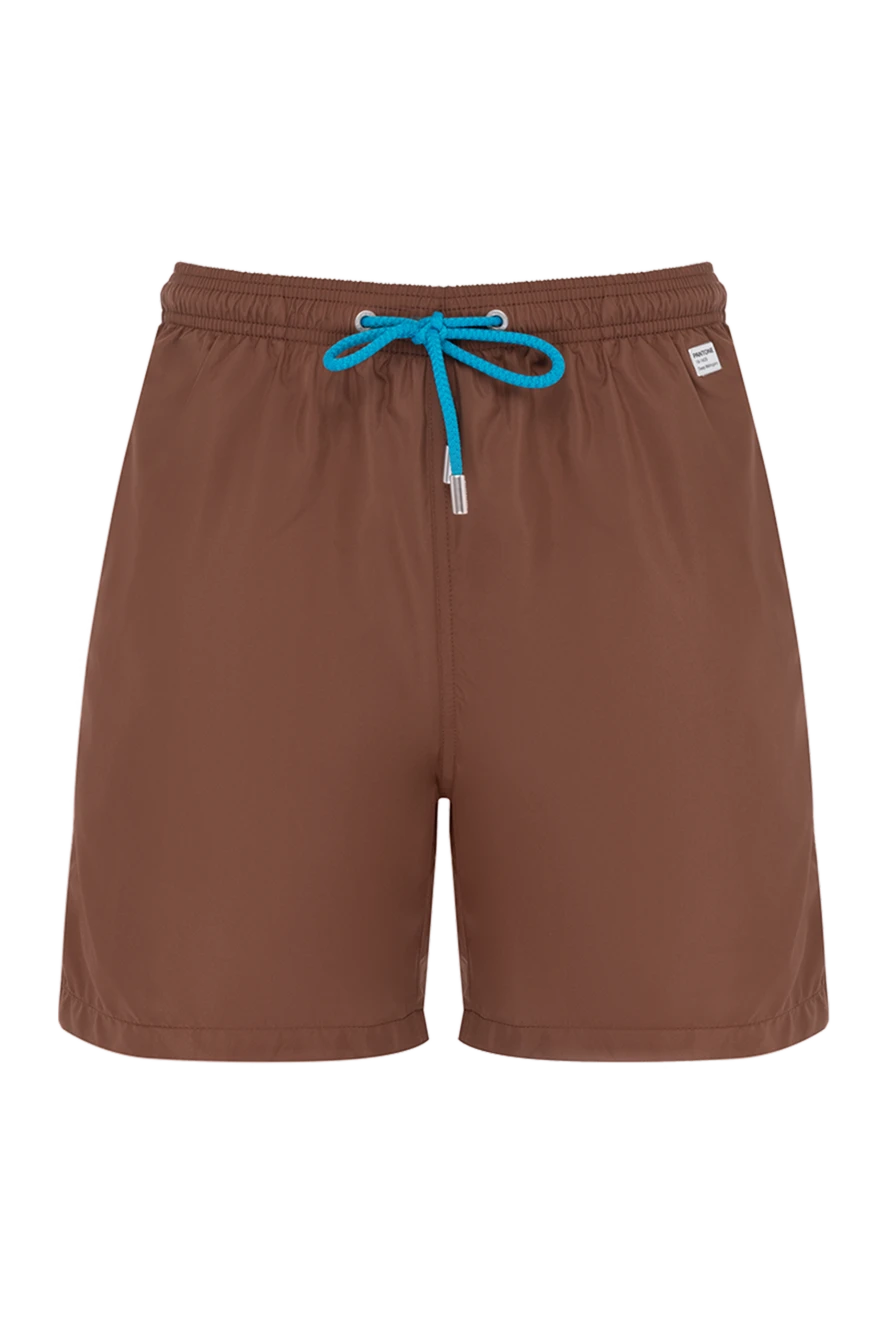 MC2 Saint Barth Polyester beach shorts for men brown - brand logo. 100% polyester. Closure: drawstring. two side pockets, one back pocket. Country of manufacture: Italy. Care: specialized cleaning - photo 1