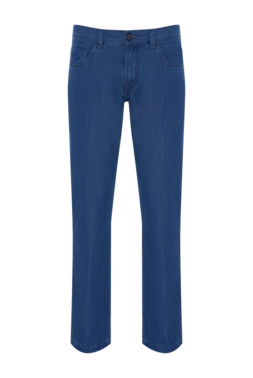 Scissor Scriptor Men's blue jeans made of cotton and polyurethane - brand logo, crocodile leather details. 60% cotton, 40% polyurethane, crocodile skin. zipper, button. two front pockets, two back pockets. Country of manufacture: Italy. Care: specialized cleaning - photo 1