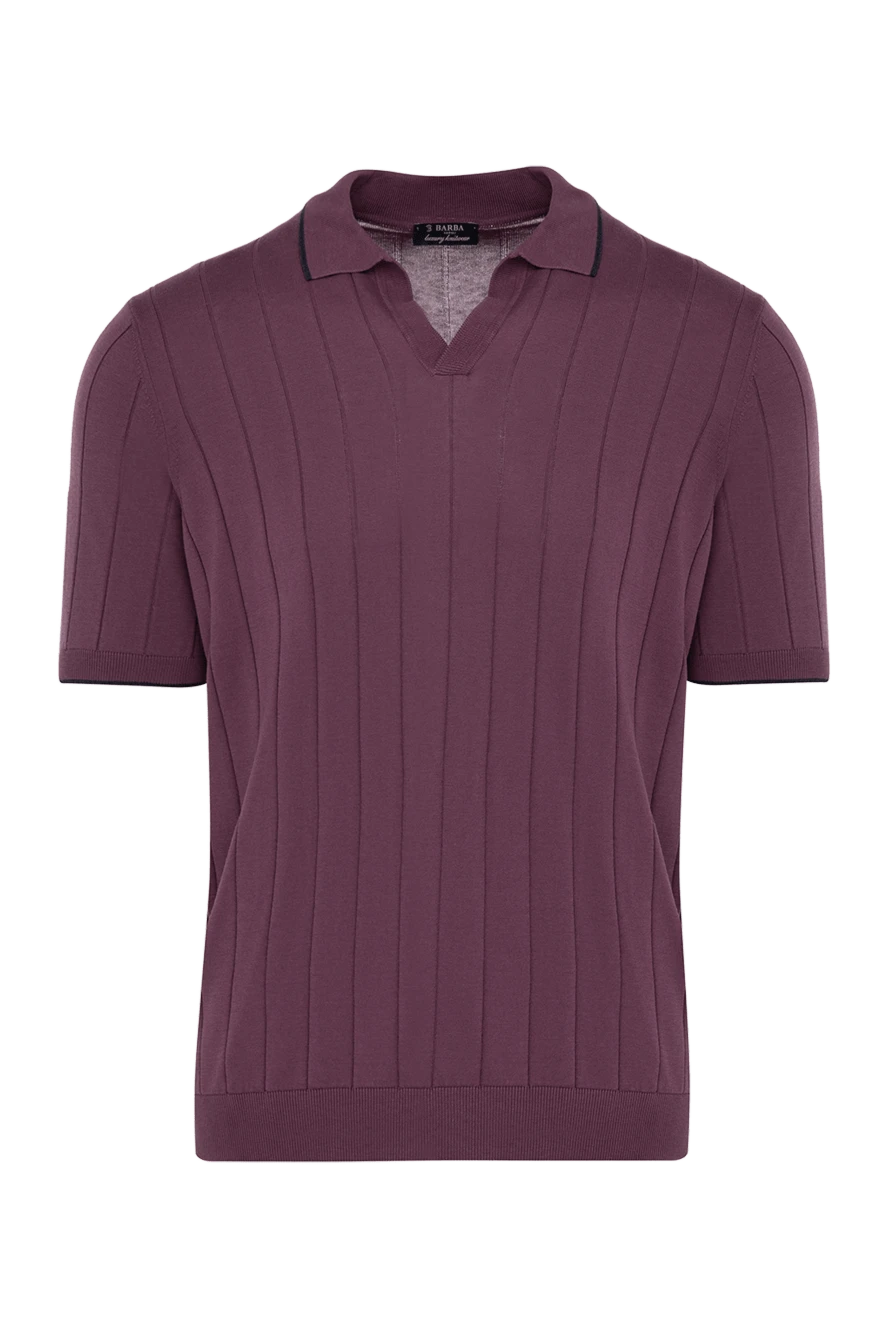 Barba Napoli Purple textured polo shirt with vertical ribbing (markdown) - Decoration: vertical stripes, contrast collar trim. Material: 100% silk. Country of manufacture: Italy. Care: specialized cleaning - photo 1
