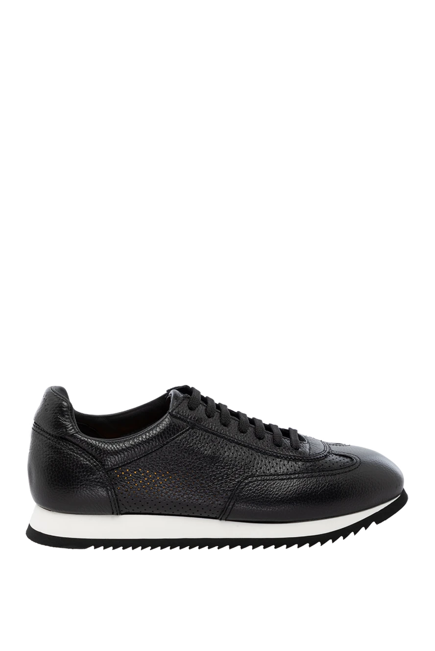 Doucal`s Men's black sneakers made of genuine leather - contrast sole. 100% genuine leather. Closure: lace. rubber. Country of manufacture: Italy. Care: specialized cleaning - photo 1