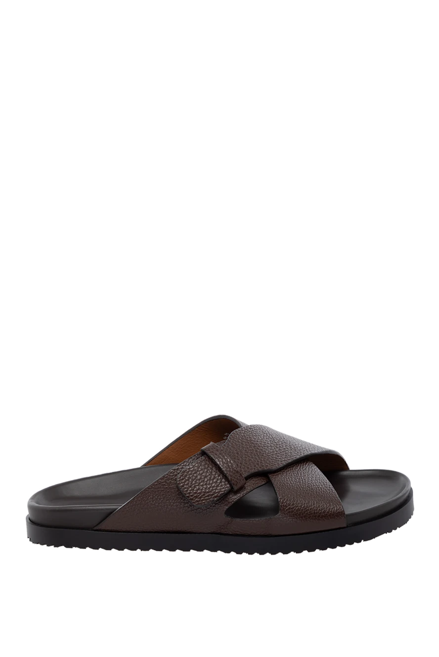 Doucal`s Men's brown flip flops made of genuine leather - 100% genuine leather. Country of manufacture: Italy. Care: specialized cleaning - photo 1