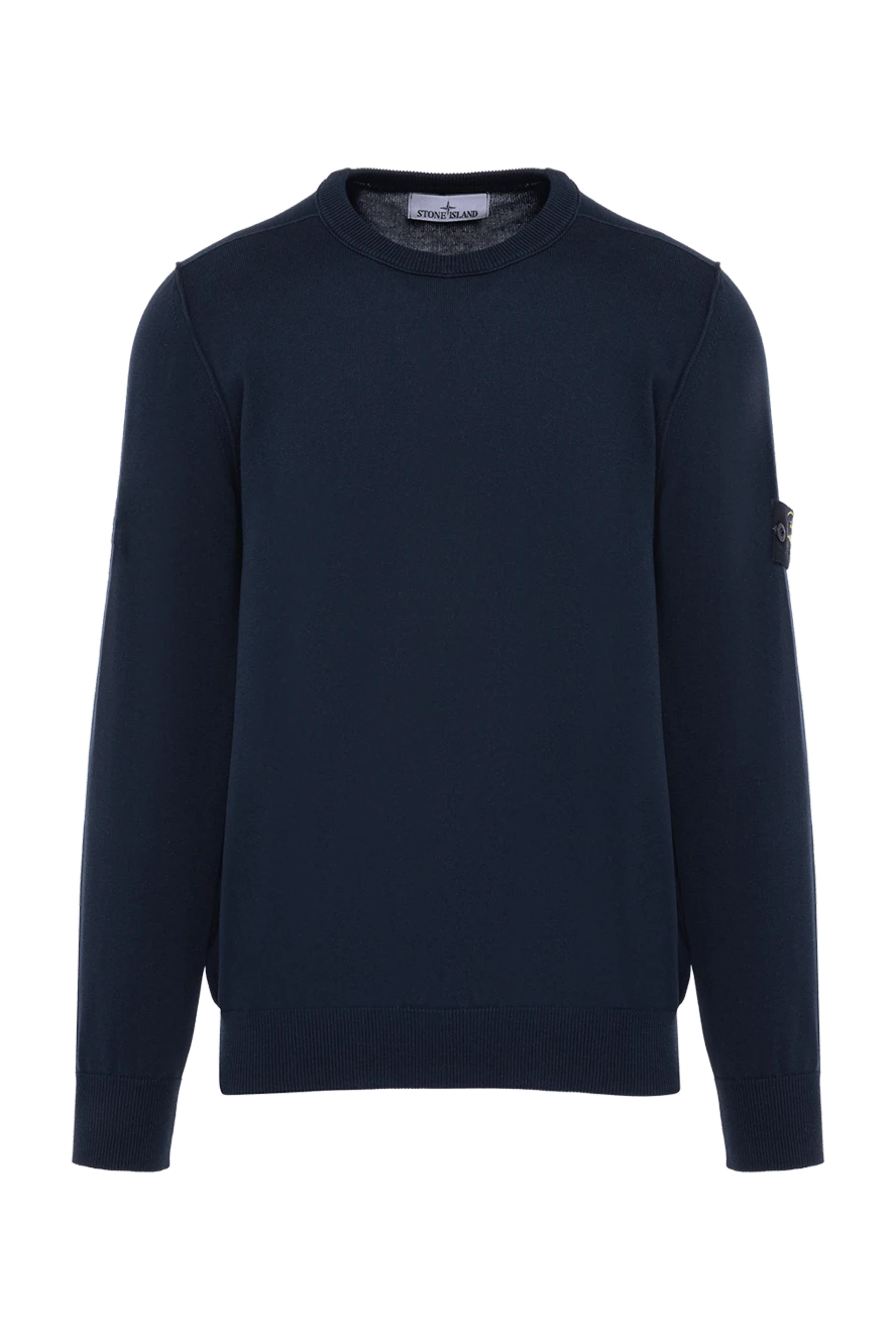 Stone Island Men's blue cotton jumper with a patch - brand logo. 100% cotton. Country of manufacture: Italy. Care: specialized cleaning - photo 1