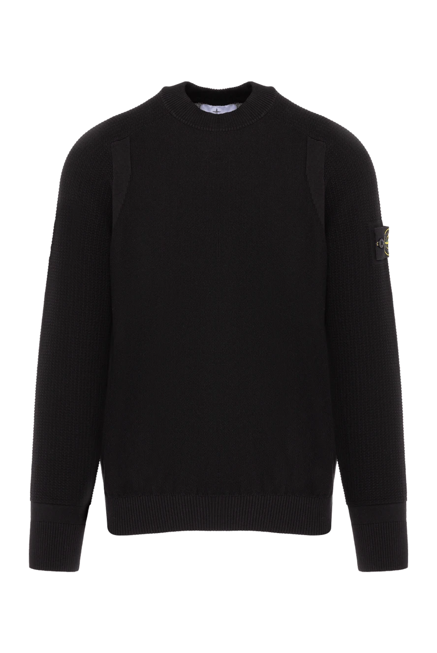 Stone Island Long sleeve cotton jumper for men, black - Decor: brand logo. Composition: 100% cotton. Country of manufacture: Italy. Care: specialized cleaning - photo 1