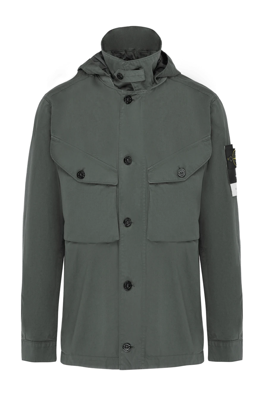 Stone Island Green cotton jacket for men - brand logo. hood. 100% cotton. Closure: buttons. two chest pockets. Country of manufacture: Italy. Care: specialized cleaning - photo 1