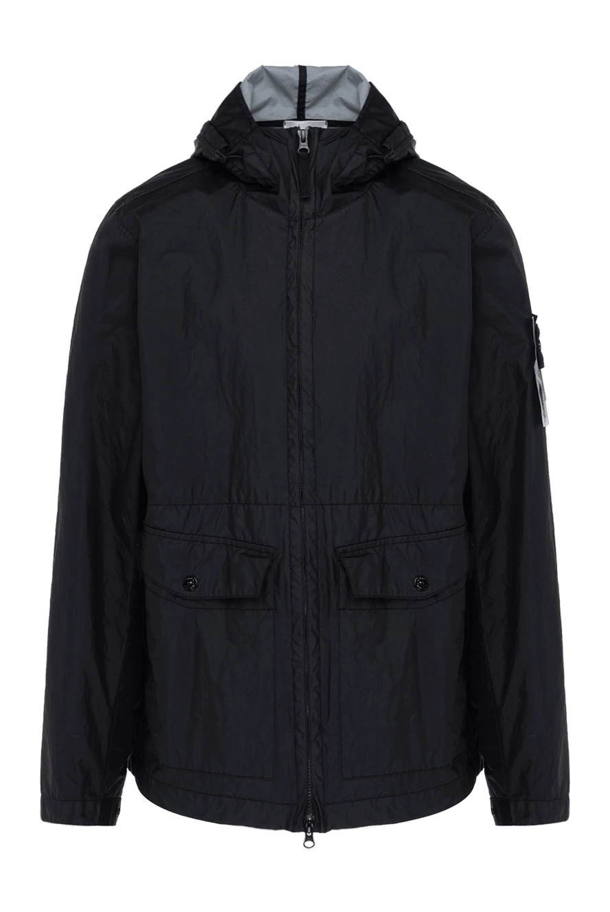 Stone Island Men's blue polyamide jacket with patch - 100% polyamide. hood. zipper, drawstring. two side. Country of manufacture: Italy. Care: specialized cleaning - photo 1