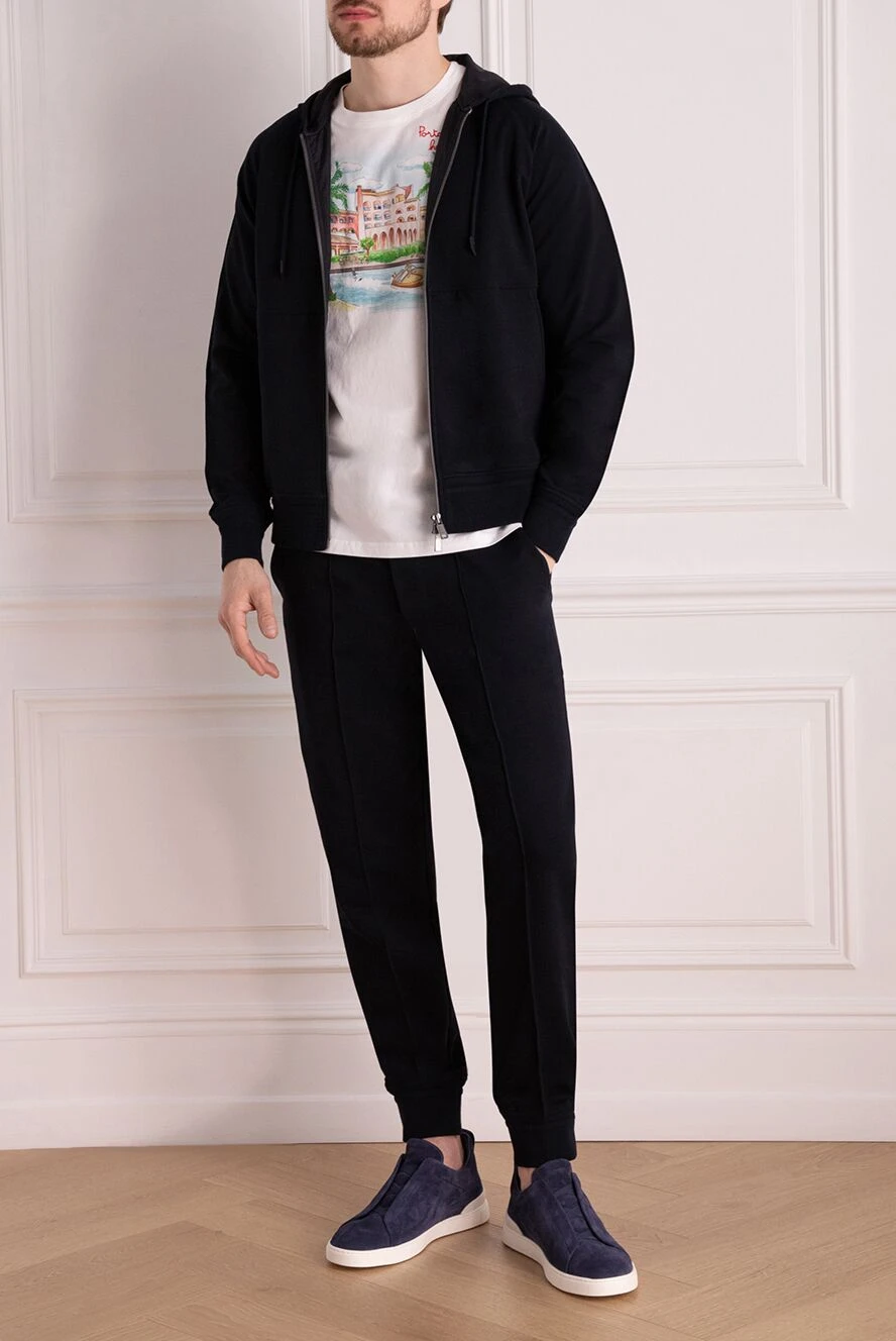 Ermenegildo Zegna костюм мужской из хлопка тёмно-синий с капюшоном