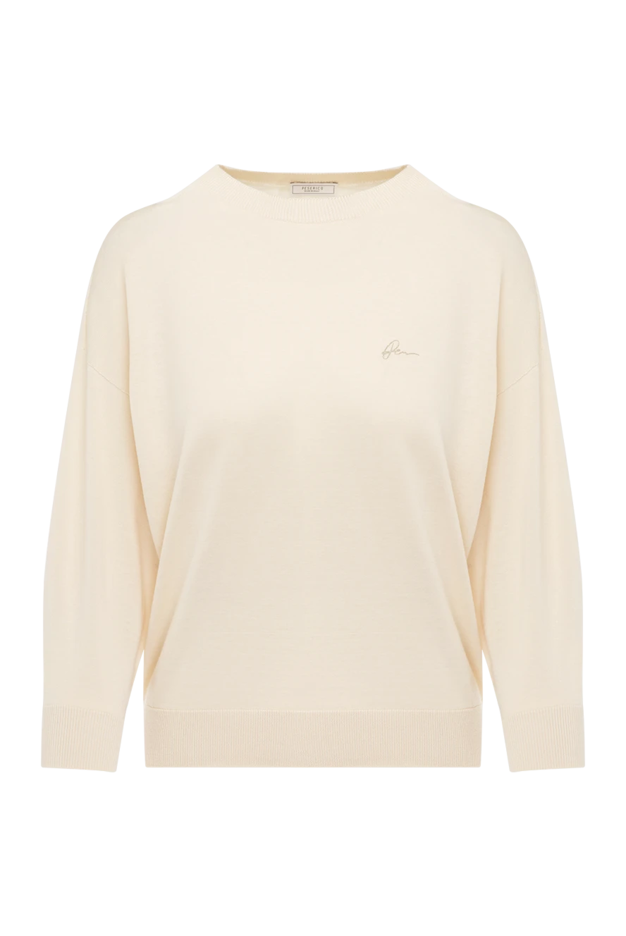 Peserico Beige silk and cotton jumper for women - brand logo. 62% silk, 38% cotton. Country of manufacture: Italy. Care: specialized cleaning - photo 1