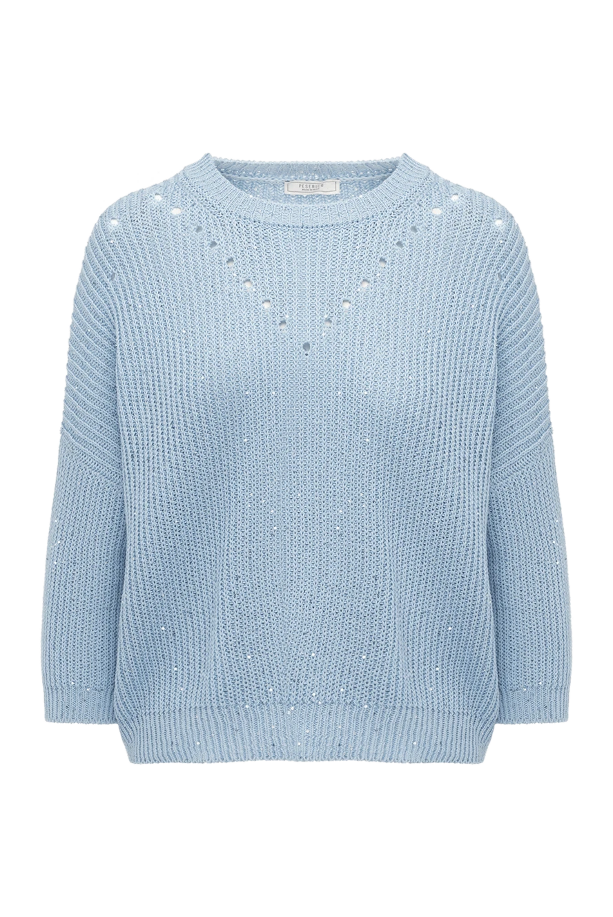 Peserico Cotton and polyester jumper for women blue - perforation pattern. 98% cotton, 2% polyester. Country of manufacture: Italy. Care: specialized cleaning - photo 1