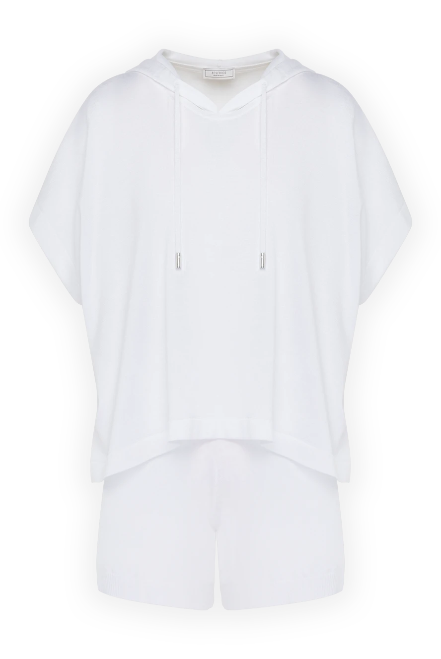 Peserico Women's white polyester and viscose suit with shorts - hood. 81% cotton, 19% silk. buttons, drawstring. two side pockets. Country of manufacture: Italy. Care: specialized cleaning - photo 1