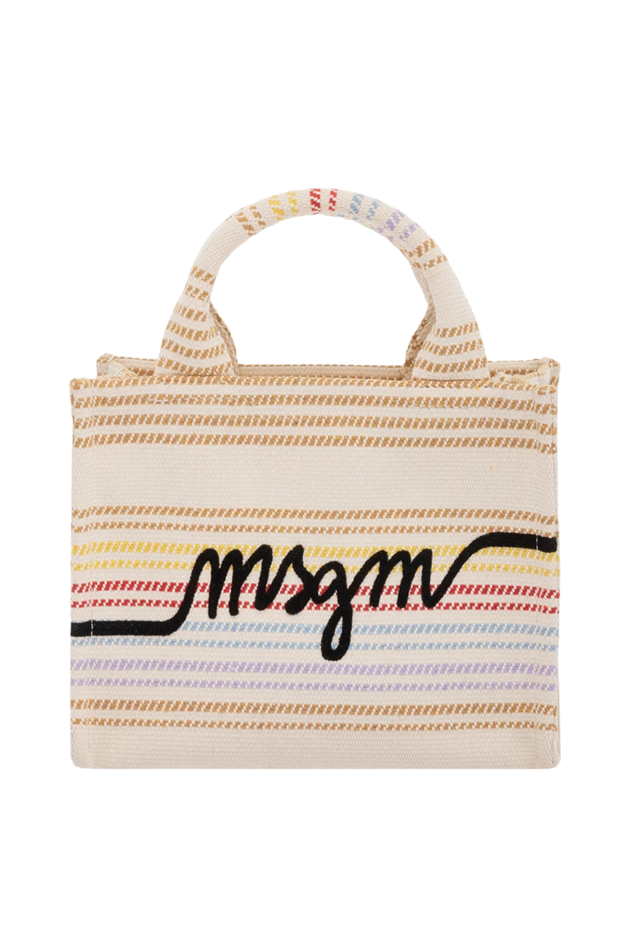 MSGM Women's beige striped bag made of polyester and cotton - brand logo, stripe pattern. 60% polyester, 40% cotton. Country of manufacture: Italy. Care: specialized cleaning - photo 1