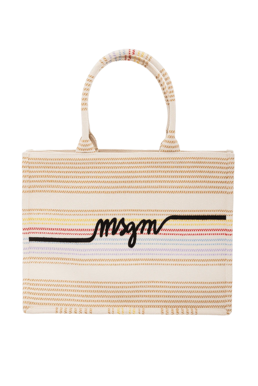 MSGM Women's beige striped bag made of polyester and cotton - brand logo, stripe pattern. 60% polyester, 40% cotton. Country of manufacture: Italy. Care: specialized cleaning - photo 1