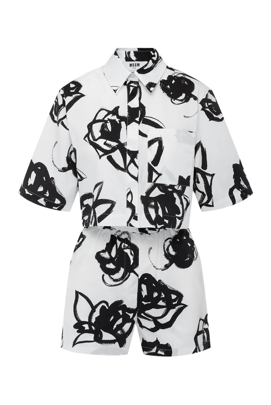 MSGM Women's white cotton suit with shorts - floral pattern. 100% cotton. Closure: buttons. Country of manufacture: Italy. Care: specialized cleaning - photo 1