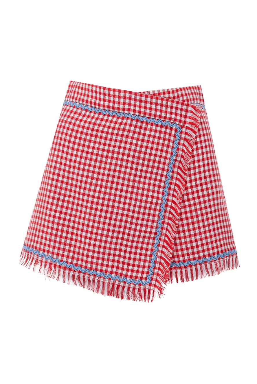 MSGM Shorts for women red - check pattern. 28% linen, 61% viscose, 7% polyester, 4% cotton. one back pocket. Country of manufacture: Italy. Care: specialized cleaning - photo 1