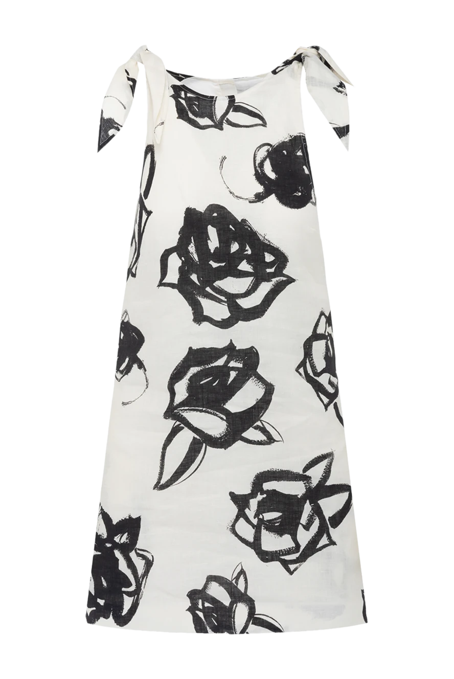 MSGM Beige linen dress for women - floral pattern. 100% cotton. Closure: zipper. Country of manufacture: Italy. Care: specialized cleaning - photo 1