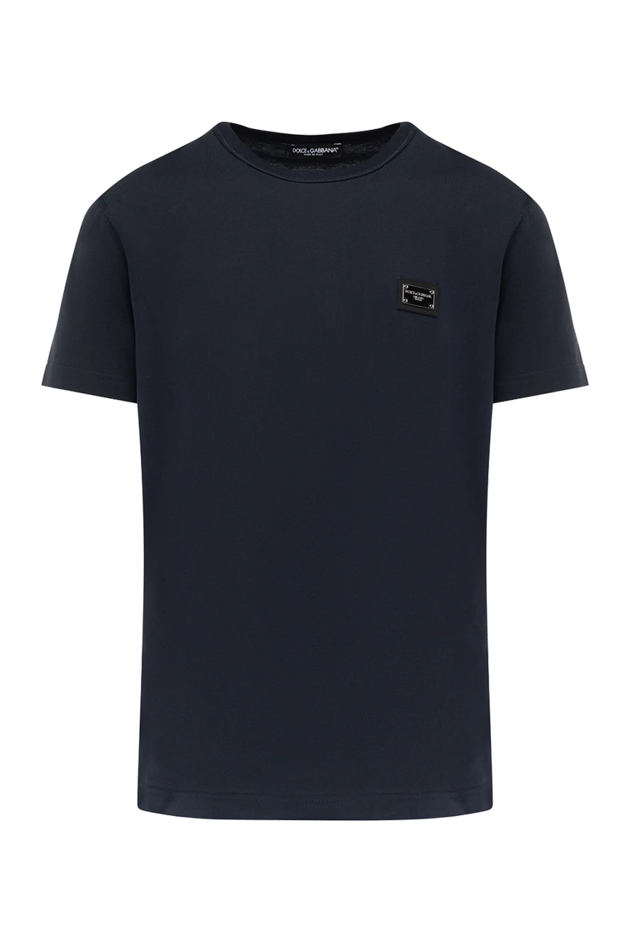 Dolce & Gabbana Men's blue cotton T-shirt with logo - 100% cotton. Country of manufacture: Italy. Care: specialized cleaning - photo 1