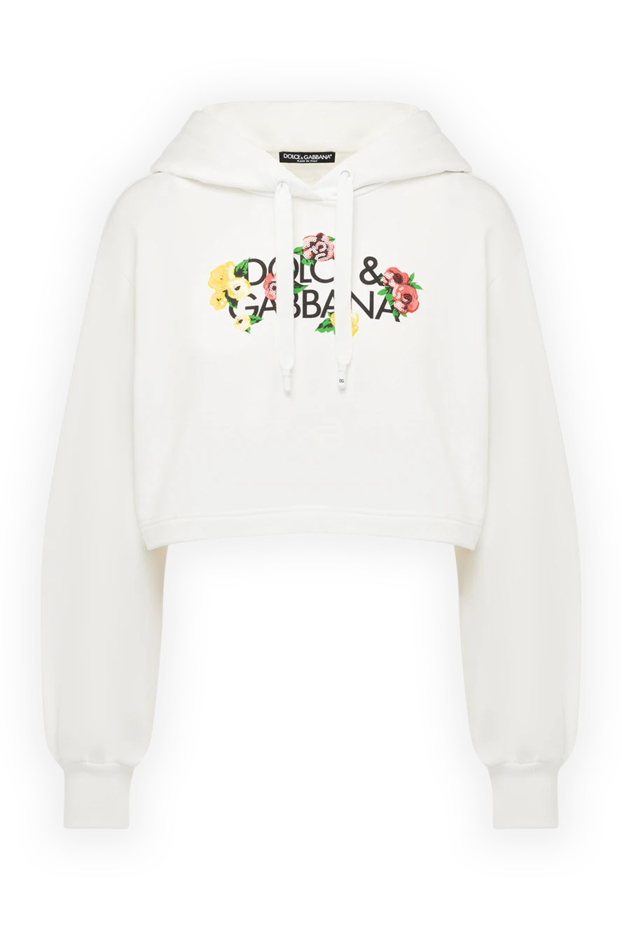 Dolce & Gabbana Hoodie made of cotton white women's - brand logo. hood. 100% cotton. Closure: drawstring. Country of manufacture: Italy. Care: specialized cleaning - photo 1