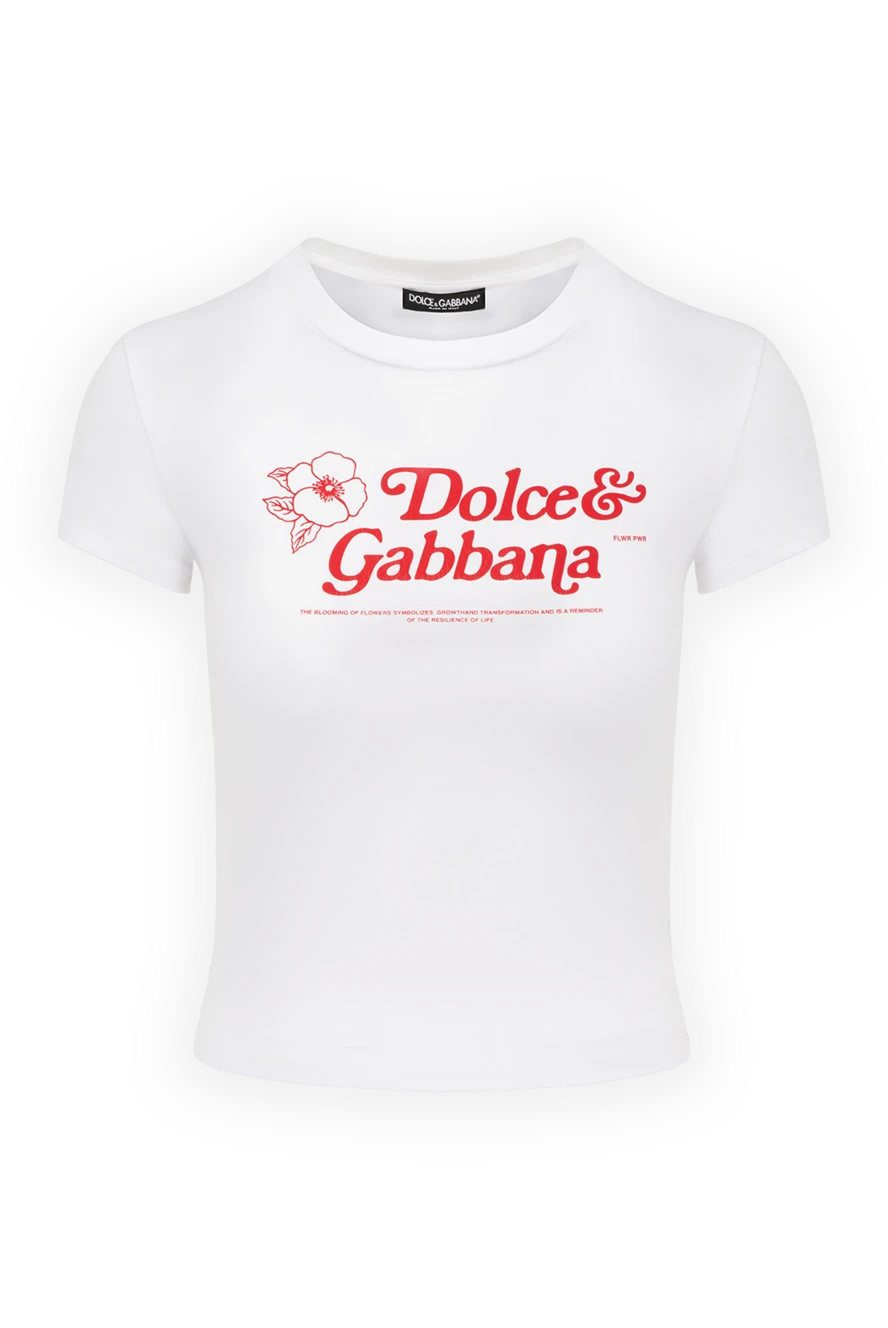 Dolce & Gabbana T-shirt made of cotton and elastane white for women - brand logo. 90% cotton, 10% elastane. one chest pocket. Country of manufacture: Italy. Care: specialized cleaning - photo 1