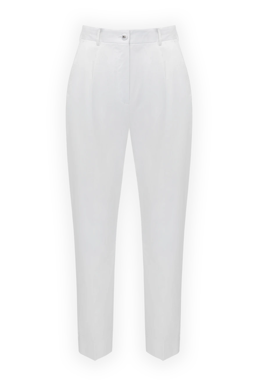 Dolce & Gabbana Women's white pants made of cotton and elastane - 97% cotton, 3% elastane. buttons, zipper. two side, two back pockets. Country of manufacture: Italy. Care: specialized cleaning - photo 1