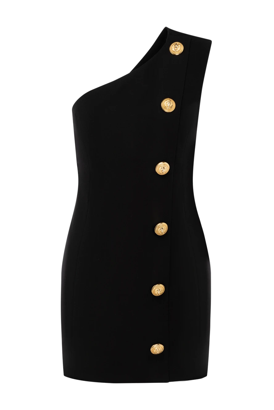 Balmain Black wool dress for women - branded buttons, asymmetry. 100% wool. Closure: buttons. Country of manufacture: Italy. Care: specialized cleaning - photo 1